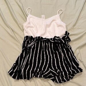 Blue Rain Black and White Striped Romper